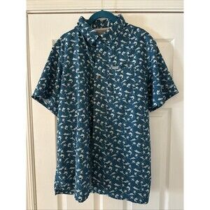 Columbia PFG XL Teal Swordfish Palm Tree Hawaiian Style Vented Fishing Large